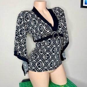 Vintage Y2K Geo Print Babydoll Blouse